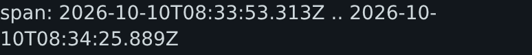 the recorded span — the min and max recv_time across both tables
